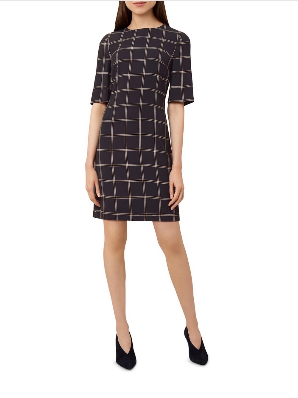 the Hobbs London Raegan Windowpane Shift Dress Navy US 8
